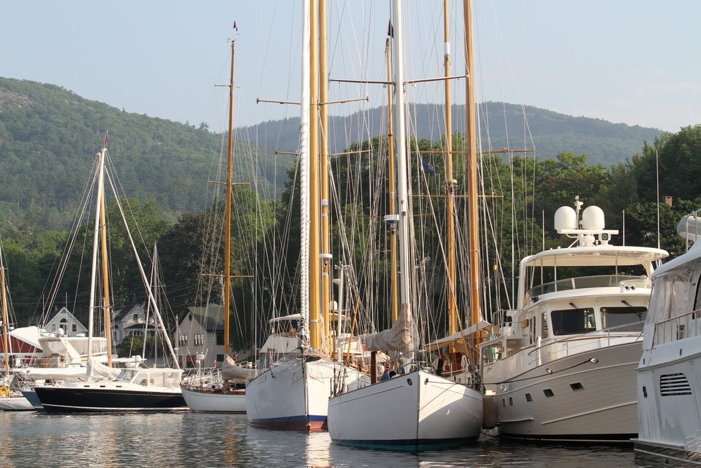The docks are full at Wayfarer Marine with Eggemoggin Reach Regatta yachts as well as those stopping in Camden with the New York Yacht Club Cruise. ©  SW